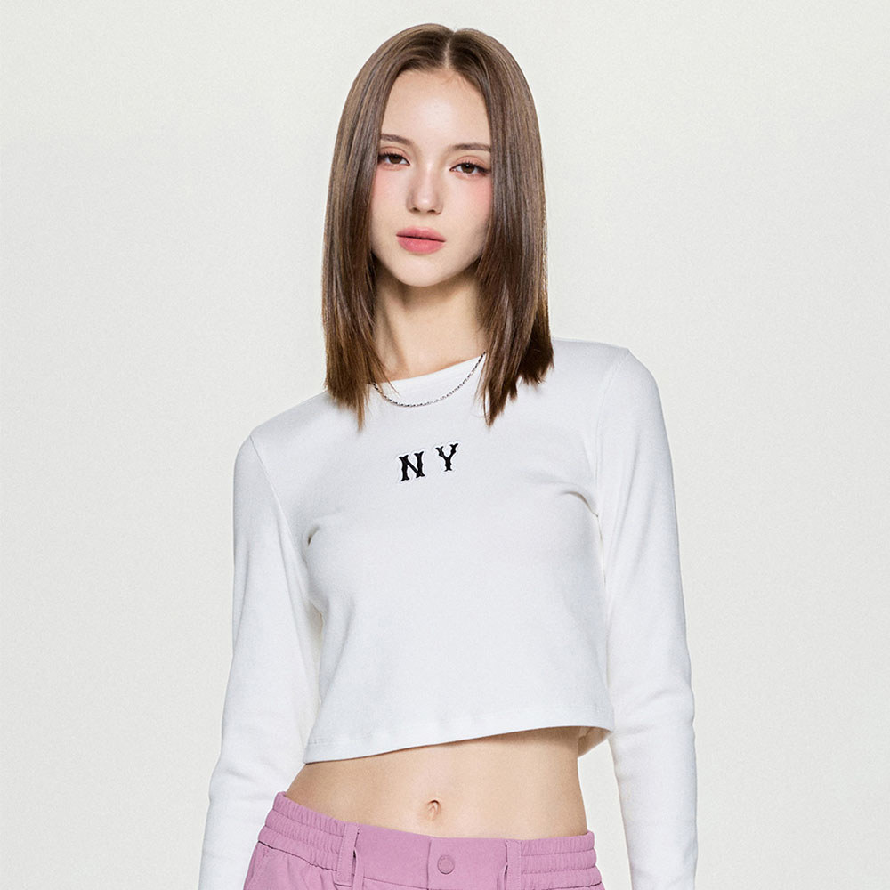 MLB 女版長袖緊身上衣  紐約洋基隊 (3FTSB0354-50IVS)