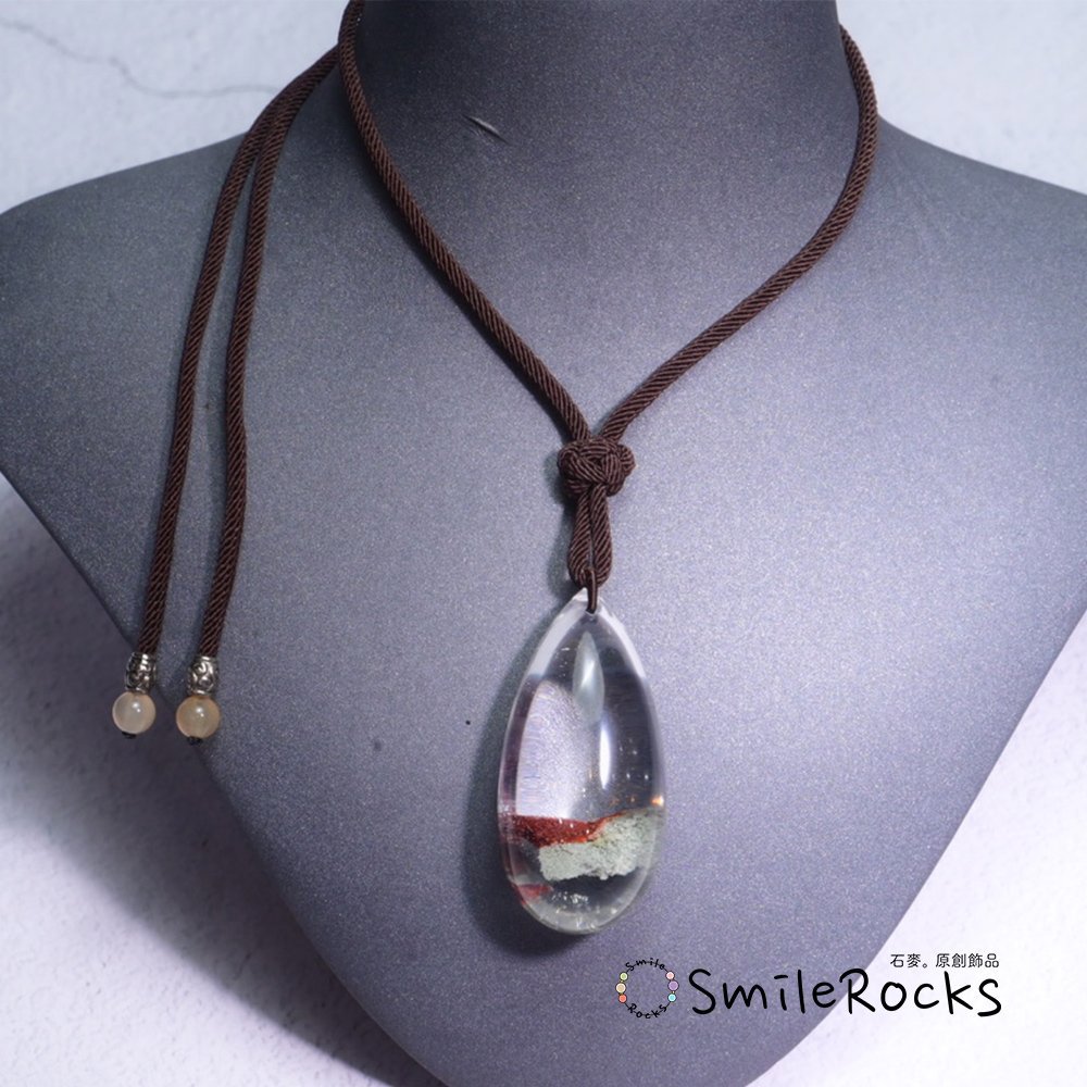 【石麥半寶石】水滴形紅綠幽項鍊(咖啡線) No.0215091015-廠商直送