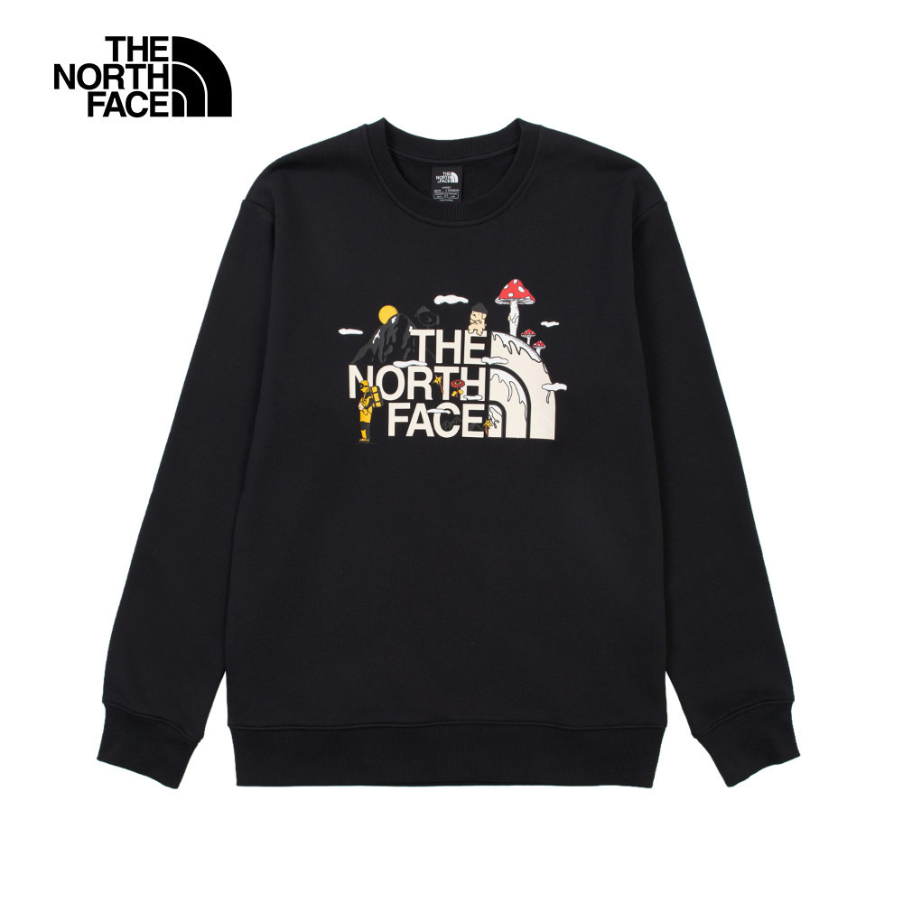 【uncle belly】The North Face北面男女款黑色趣味印花長袖大學T｜8JRRJK3