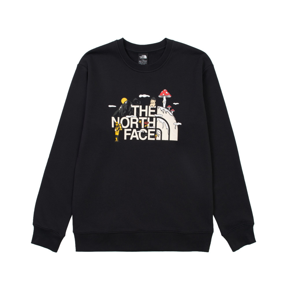 【uncle belly】The North Face北面男女款黑色趣味印花長袖大學T｜8JRRJK3