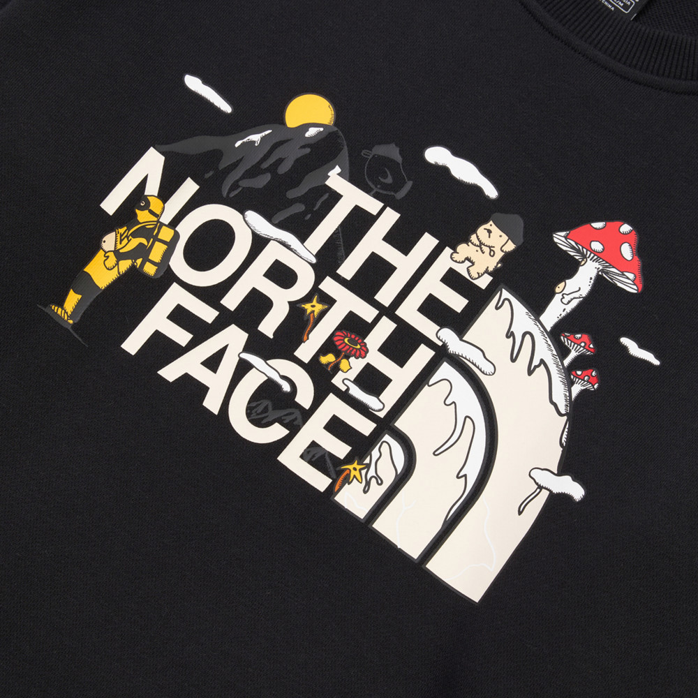 【uncle belly】The North Face北面男女款黑色趣味印花長袖大學T｜8JRRJK3