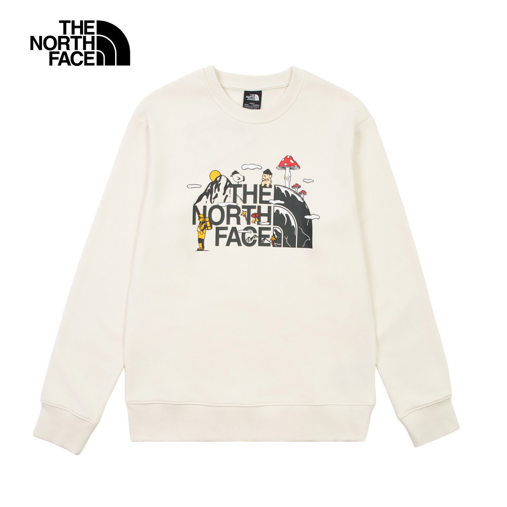 【uncle belly】The North Face北面男女款米白色趣味印花長袖大學T｜8JRRQL