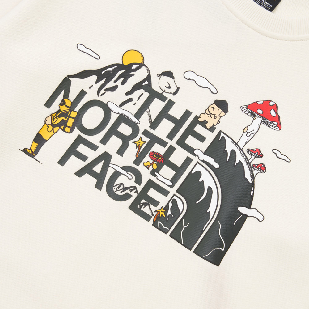 【uncle belly】The North Face北面男女款米白色趣味印花長袖大學T｜8JRRQLI