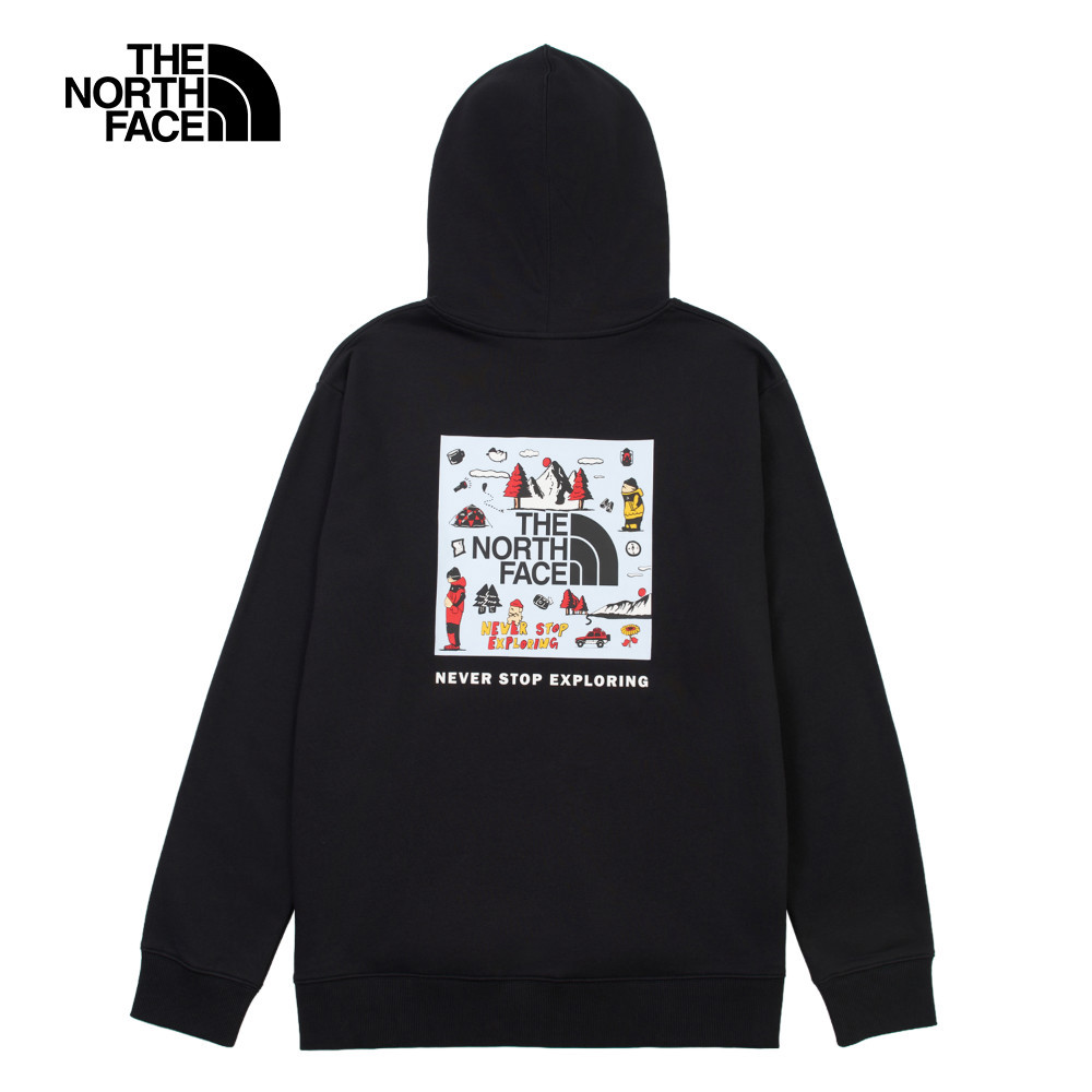 【uncle belly】The North Face北面男女款黑色趣味印花長袖帽T｜8JRSJK3