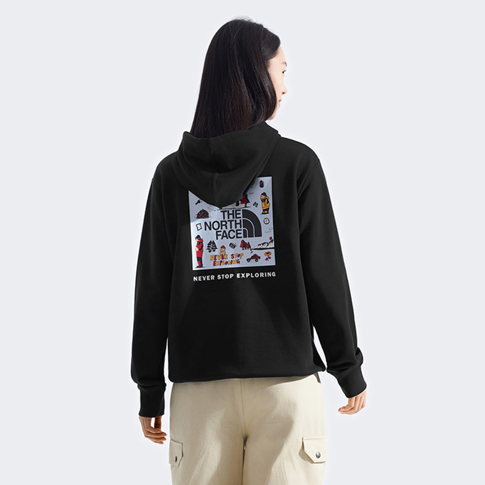 【uncle belly】The North Face北面男女款黑色趣味印花長袖帽T｜8JRSJK3