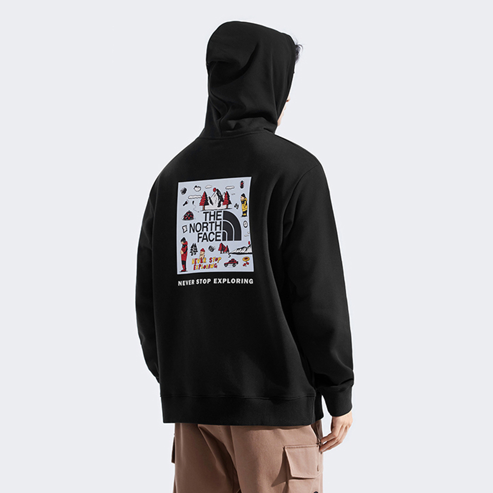 【uncle belly】The North Face北面男女款黑色趣味印花長袖帽T｜8JRSJK3