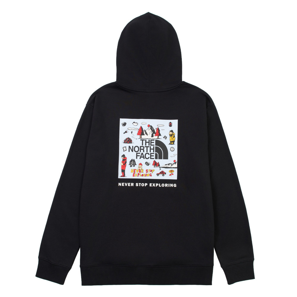 【uncle belly】The North Face北面男女款黑色趣味印花長袖帽T｜8JRSJK3