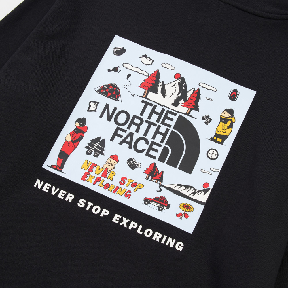 【uncle belly】The North Face北面男女款黑色趣味印花長袖帽T｜8JRSJK3
