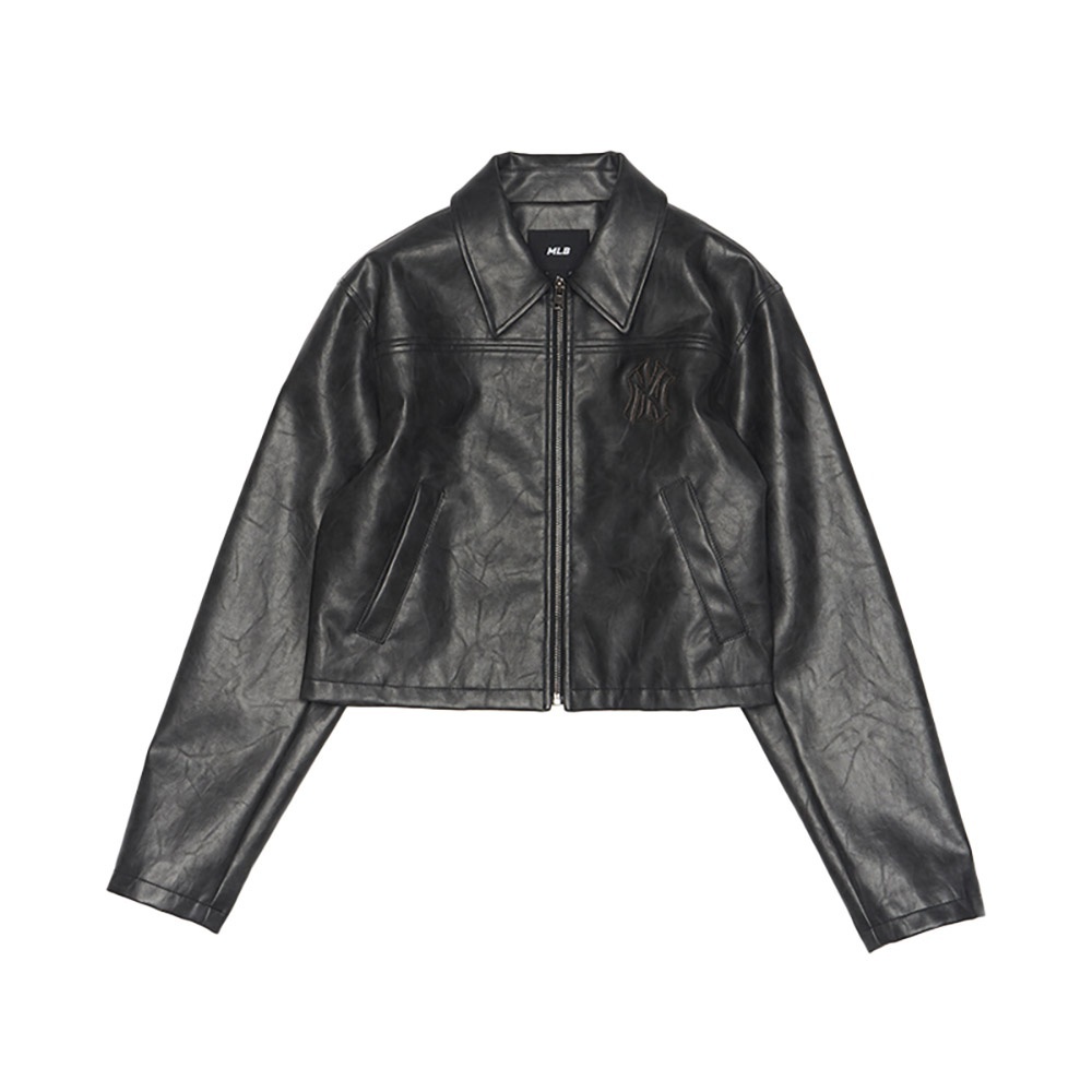MLB 女版 皮革外套 短版外套 復古夾克 紐約洋基隊 (3FJKB0254-50BKS)