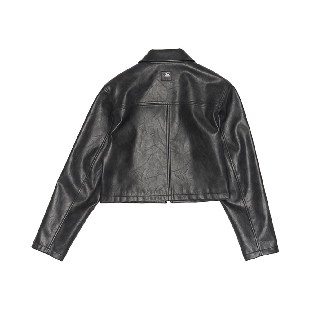 MLB 女版 皮革外套 短版外套 復古夾克 紐約洋基隊 (3FJKB0254-50BKS)