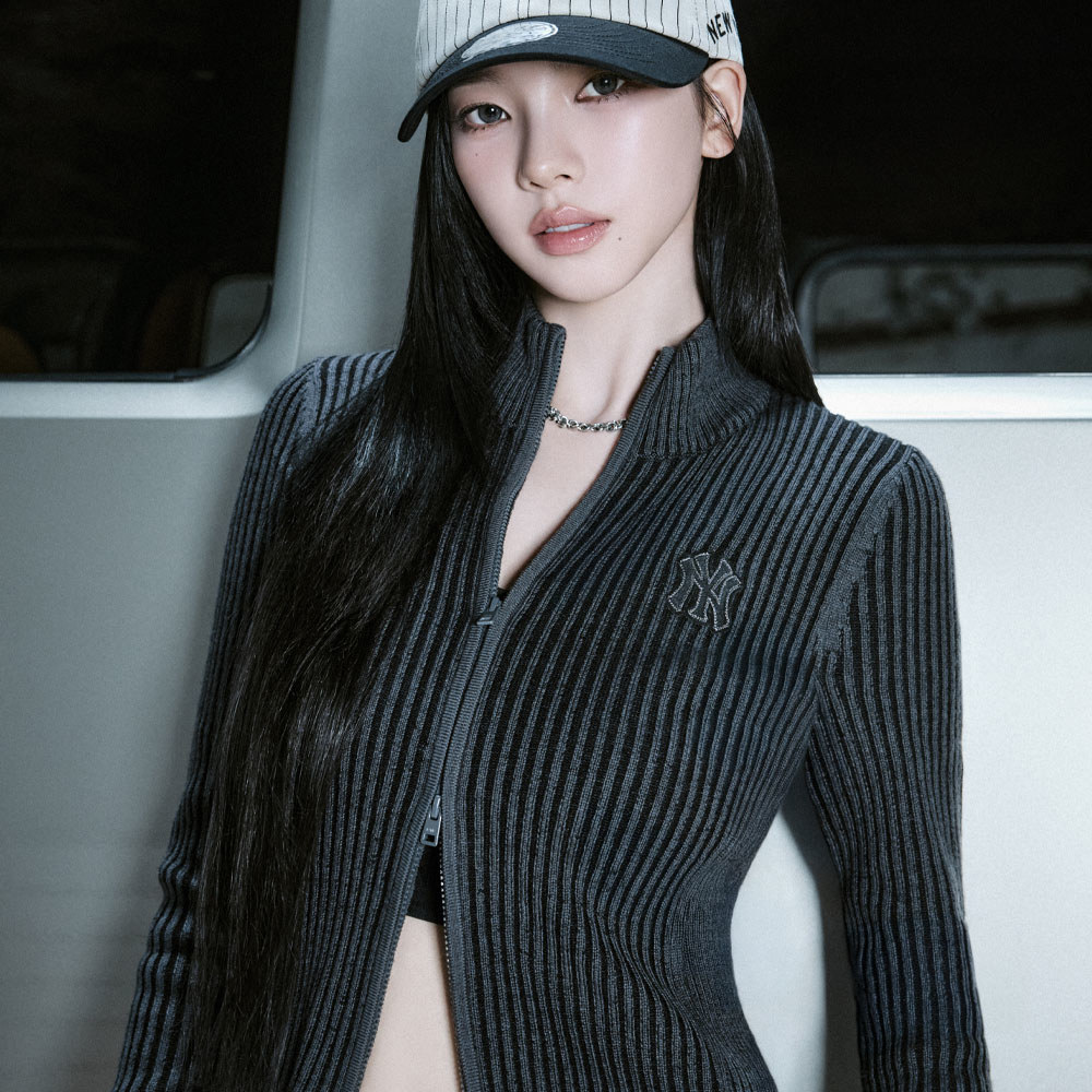 MLB 女版長袖復古水洗針織衫 紐約洋基隊 (3FKCB0354-50CGS)