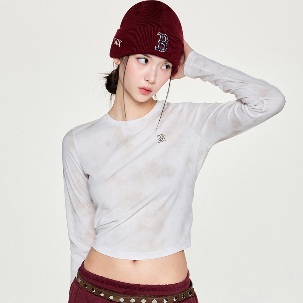 MLB 女版渲染修身長袖T恤 Monogram系列 波士頓紅襪隊 (3FTSM0254-43SAL)