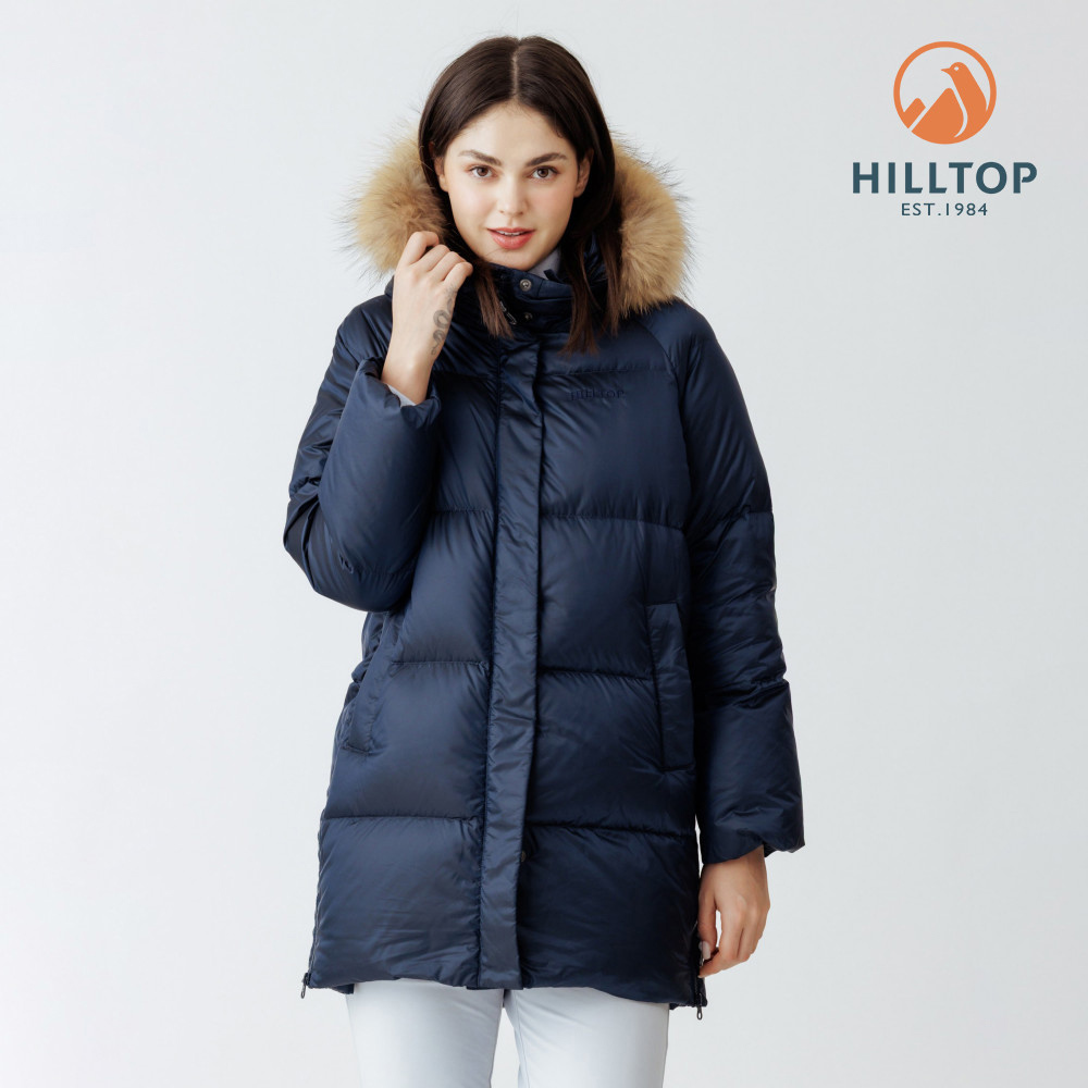 【Hilltop山頂鳥】超潑水石墨烯蓄熱羽絨長版大衣外套 女款 高貴藍 | PF21XFA1ECE0