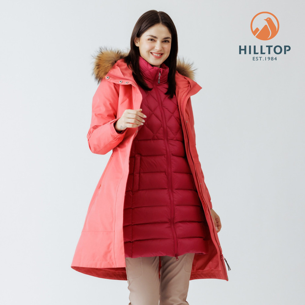 【Hilltop山頂鳥】GORE-TEX二合一 施華洛世奇水鑽防水透氣石墨烯羽絨長版大衣外套 女款 玫瑰粉 | PF21XFA2ECFH