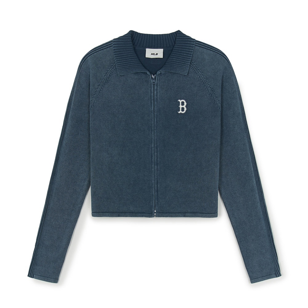 MLB Korea MLB 女版長袖復古水洗針織衫 雙頭拉鍊小外套 波士頓紅襪隊 (3FKC