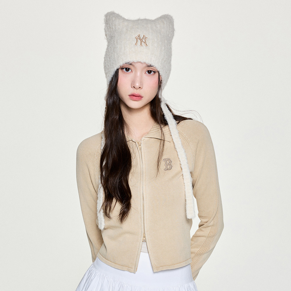 MLB Korea MLB 女版長袖復古水洗針織衫 雙頭拉鍊小外套 波士頓紅襪隊 (3FKC