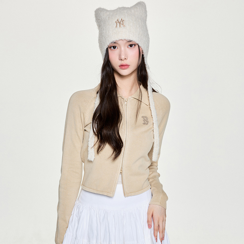 MLB 女版長袖復古水洗針織衫 雙頭拉鍊小外套 波士頓紅襪隊 (3FKCB0554-43SAS)