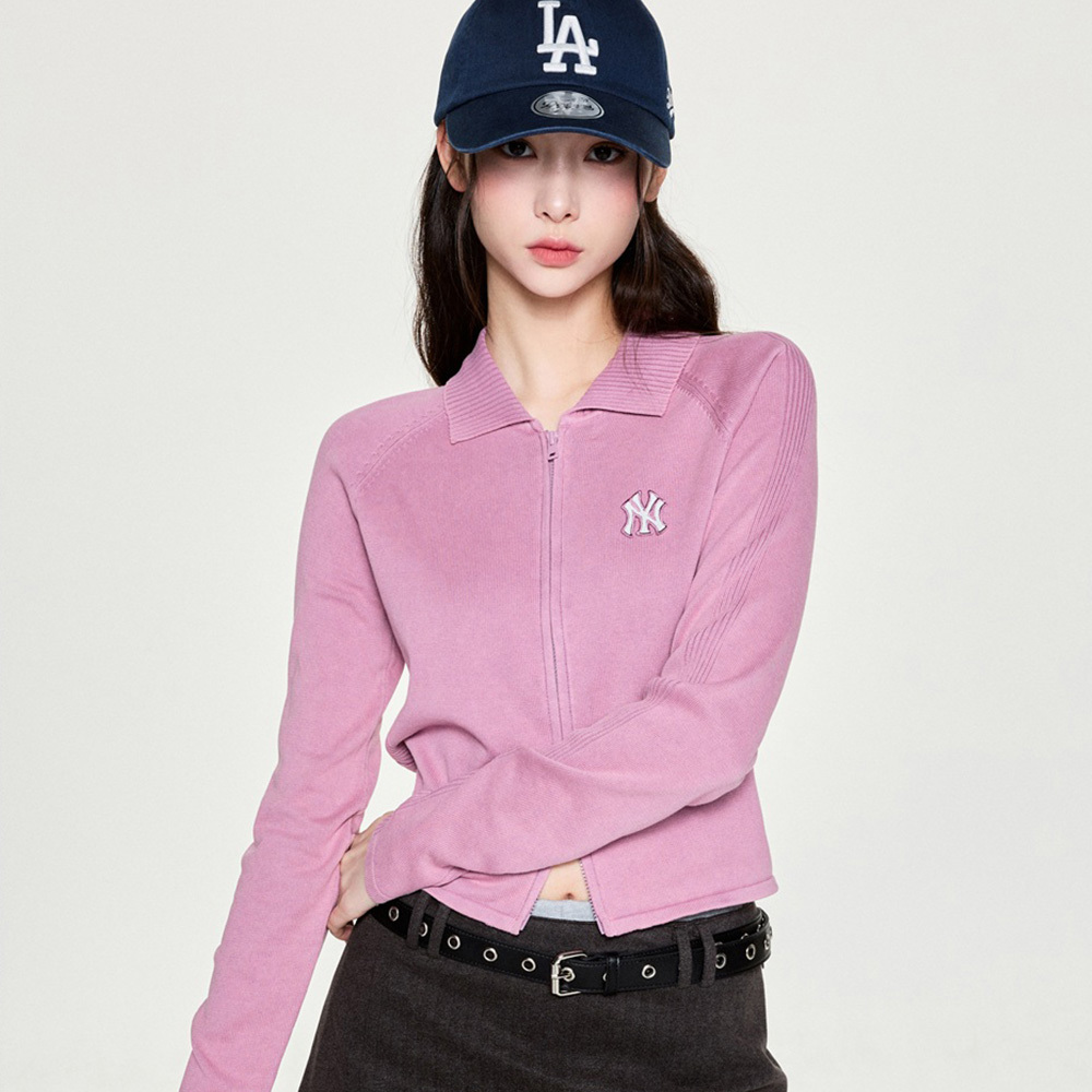 MLB Korea MLB 女版長袖復古水洗針織衫 雙頭拉鍊小外套 紐約洋基隊 (3FKCB0