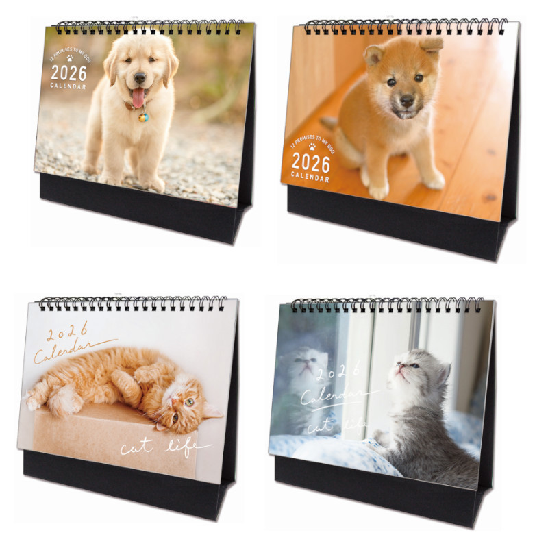 2026年 貓狗三角桌曆-小黃金獵犬/小柴犬/躺橘貓/小灰貓