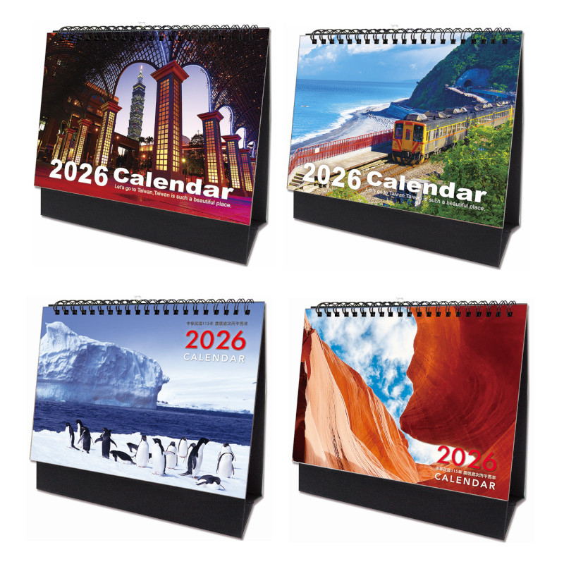 2026年 風景三角桌曆-台北101/東岸列車/南極企鵝/羚羊峽谷