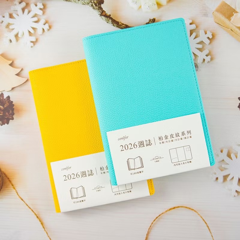 綠的事務conifer 2026年 柏金皮紋 直式週誌 32K-碧海藍/陽光黃