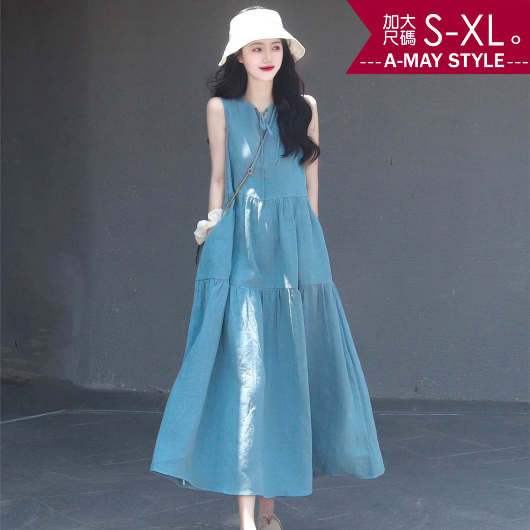 加大碼 洋裝 浪漫無袖牛仔澎澎連身洋裝(M-2XL)【XJN260445】＊艾美時尚(現 預)