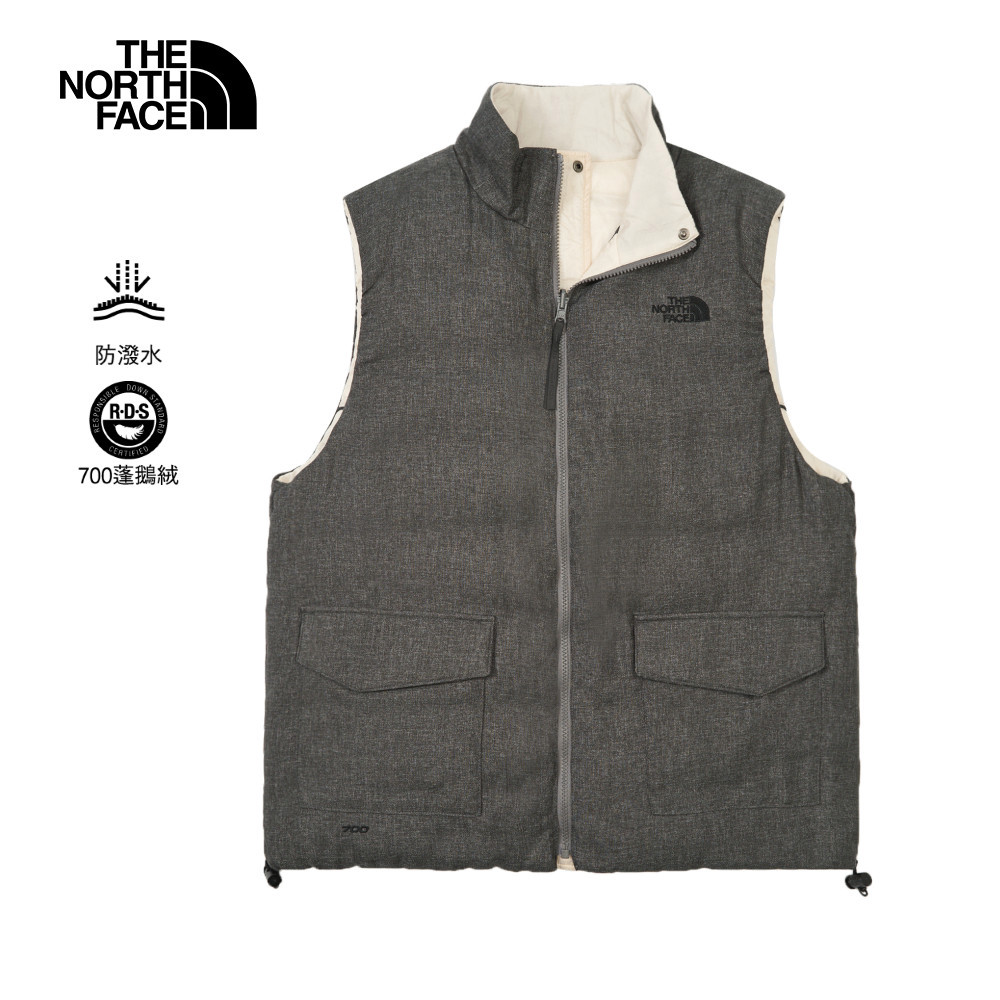 The North Face UE男女款灰色DWR防潑水羽絨背心｜8E6KRHI－飄逸運動用品