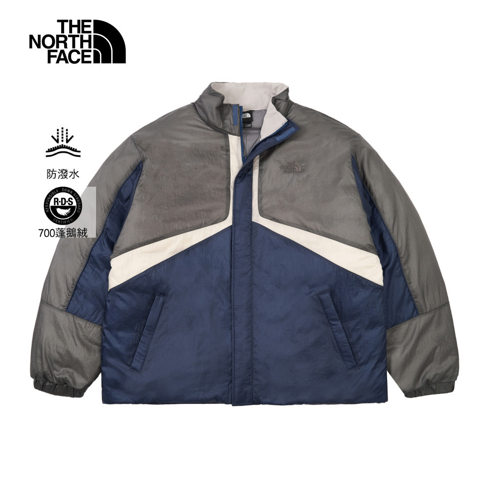 UE男女款灰藍拼接DWR防潑水羽絨外套｜8E6JEIV