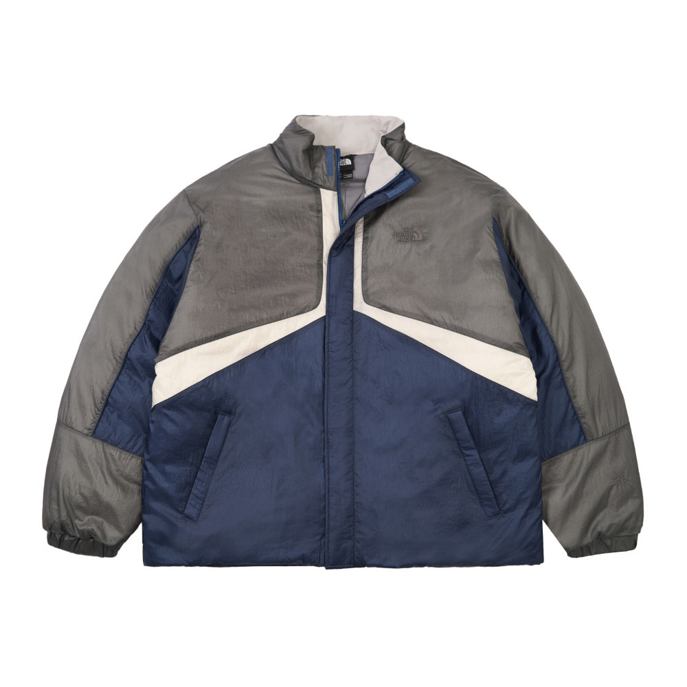 UE男女款灰藍拼接DWR防潑水羽絨外套｜8E6JEIV