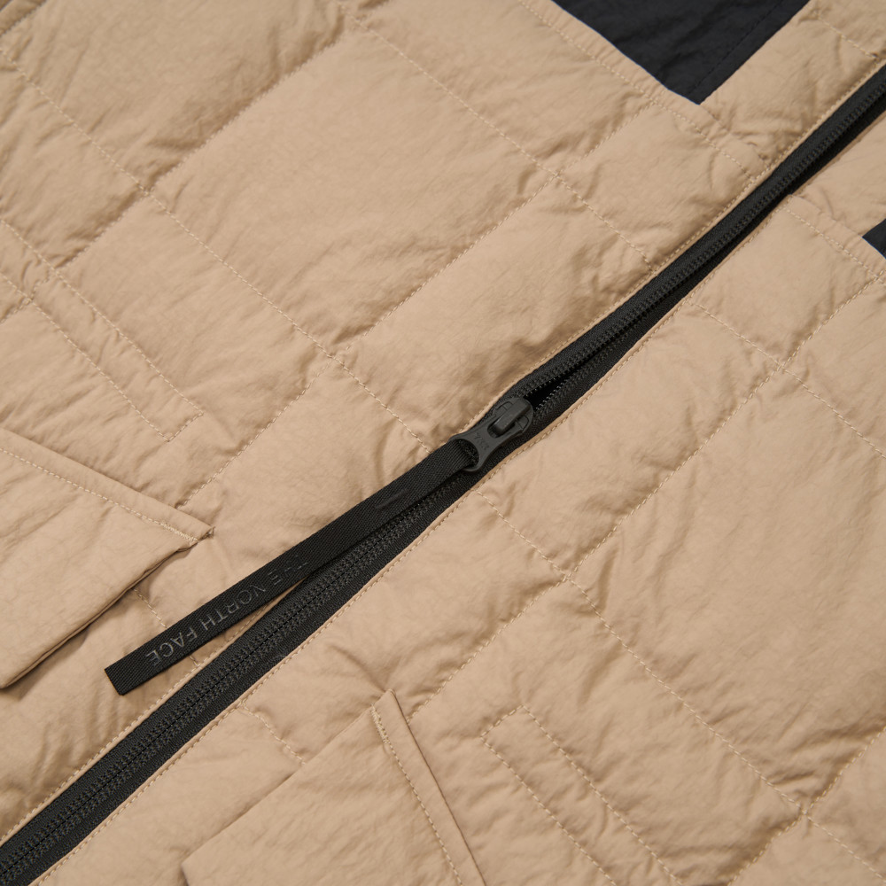 UE女款米黑拼接長版連帽外套｜8E7AEB4