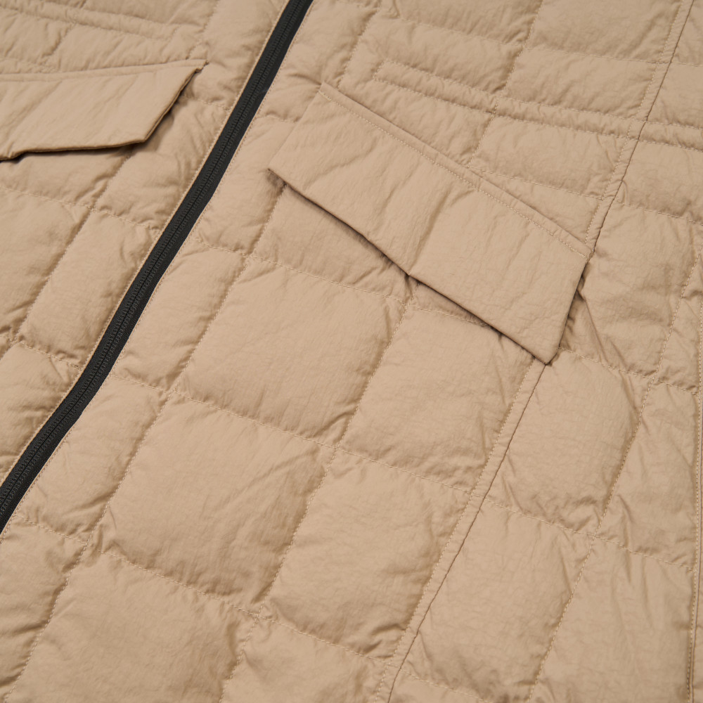 UE女款米黑拼接長版連帽外套｜8E7AEB4