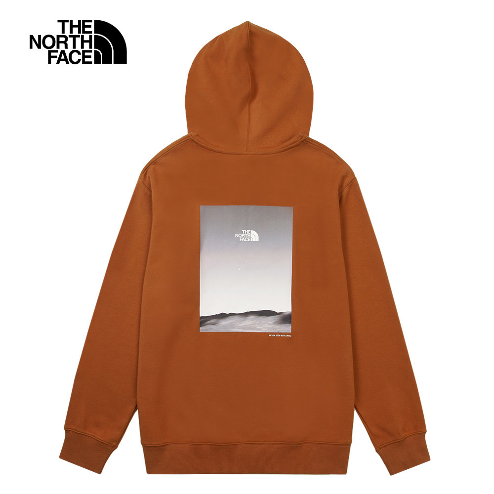 The North Face北面男款橘色大尺寸印花長袖帽T｜8F0QBOE－飄逸運動用品