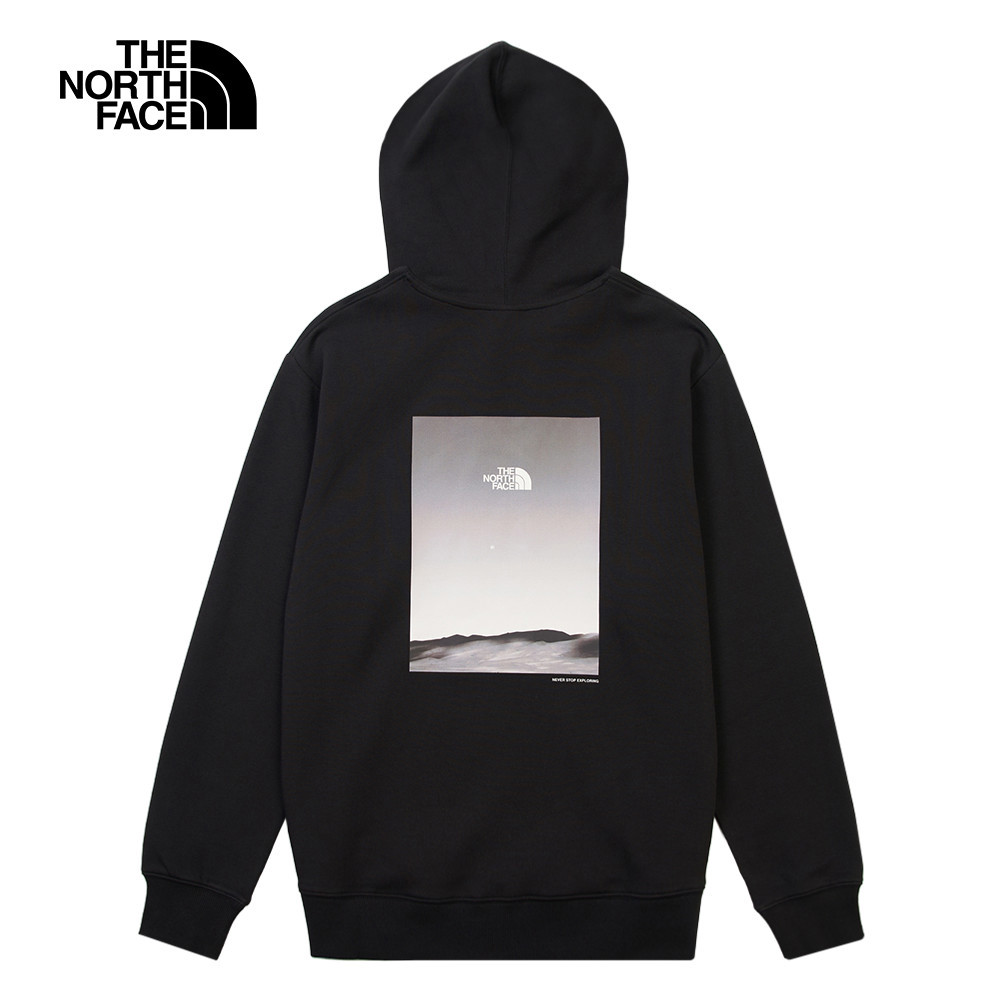 The North Face北面男款黑色大尺寸印花長袖帽T｜8F0QJK3－勁颯專賣店