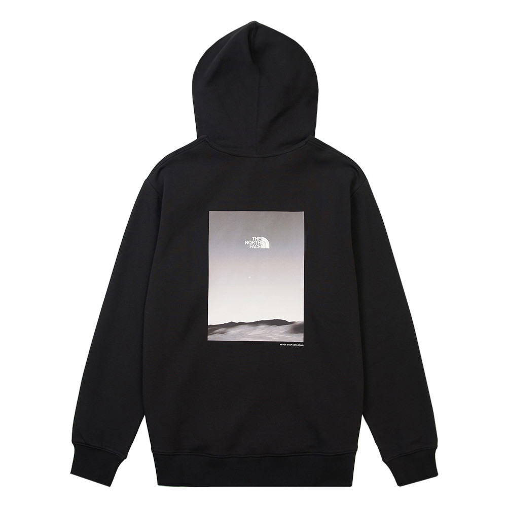 The North Face北面男款黑色大尺寸印花長袖帽T｜8F0QJK3