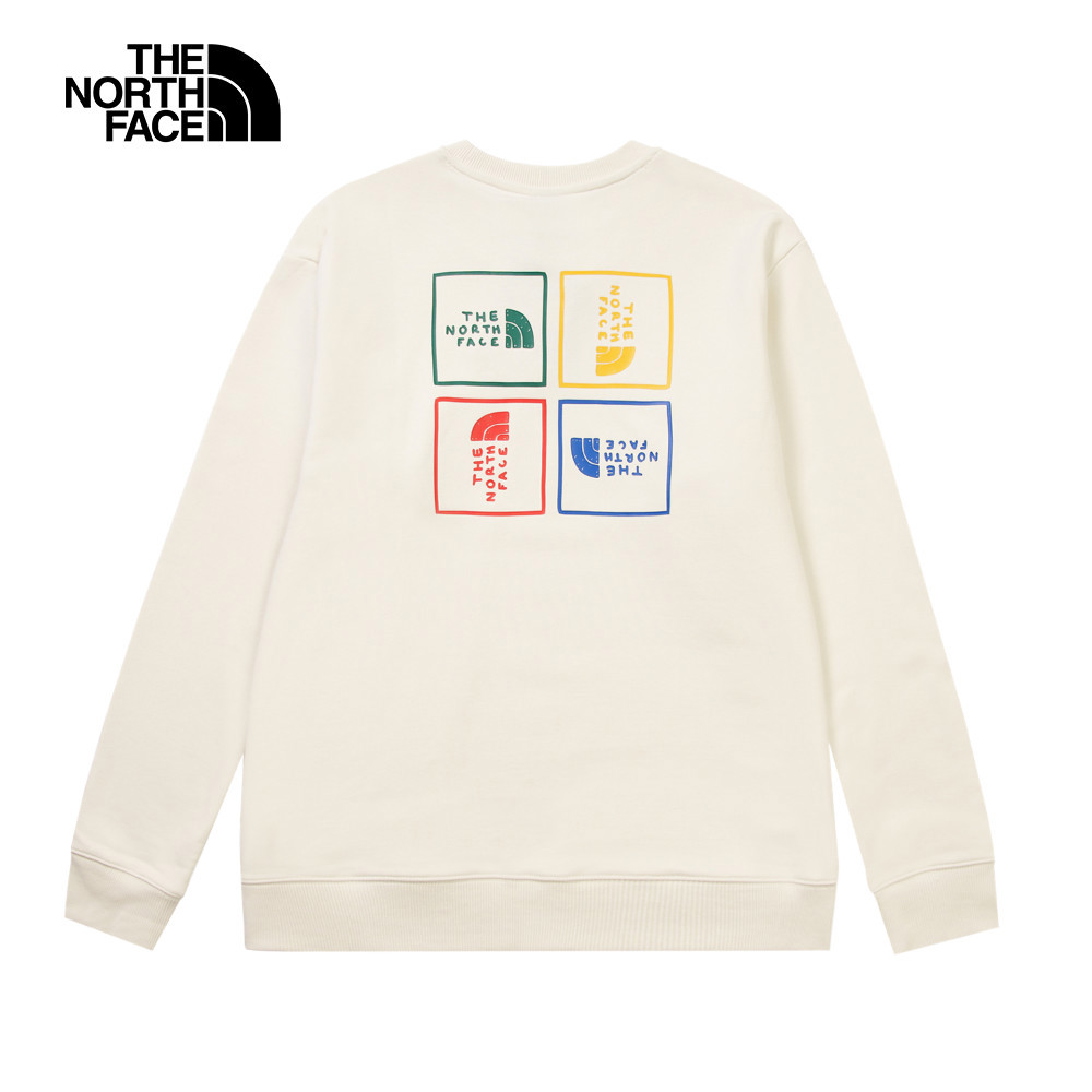 The North Face北面男女款米白色品牌LOGO印花長袖大學T｜8F0TQLI