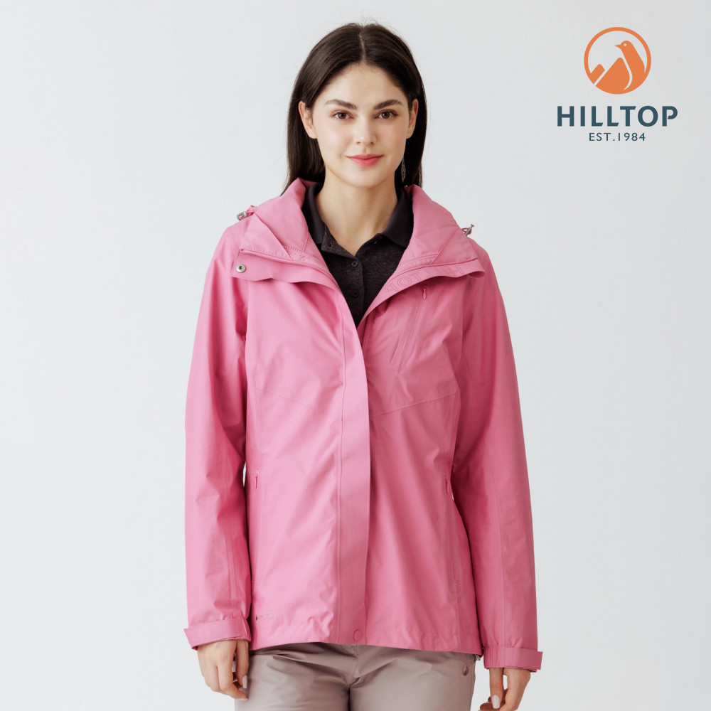 【Hilltop山頂鳥】GORE-TEX單件式 施華洛世奇水鑽防水防風透氣短大衣外套(可銜接內件) 女款 粉紅 | PH22XF40ECF0