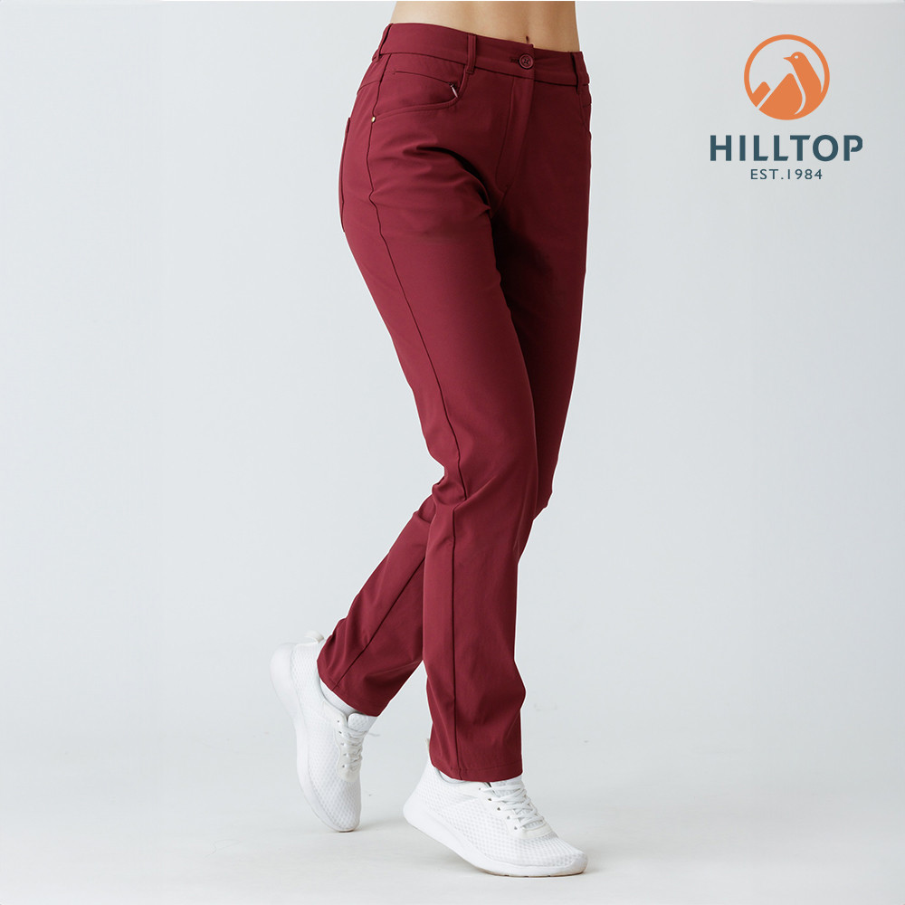 【Hilltop山頂鳥】超潑水施華洛世奇水鑽撞釘保暖彈性長褲 女款 酒紅 | PH31XFR1ECH0