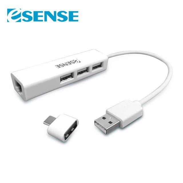 Esense USB2.0轉RJ45+HUB轉接器