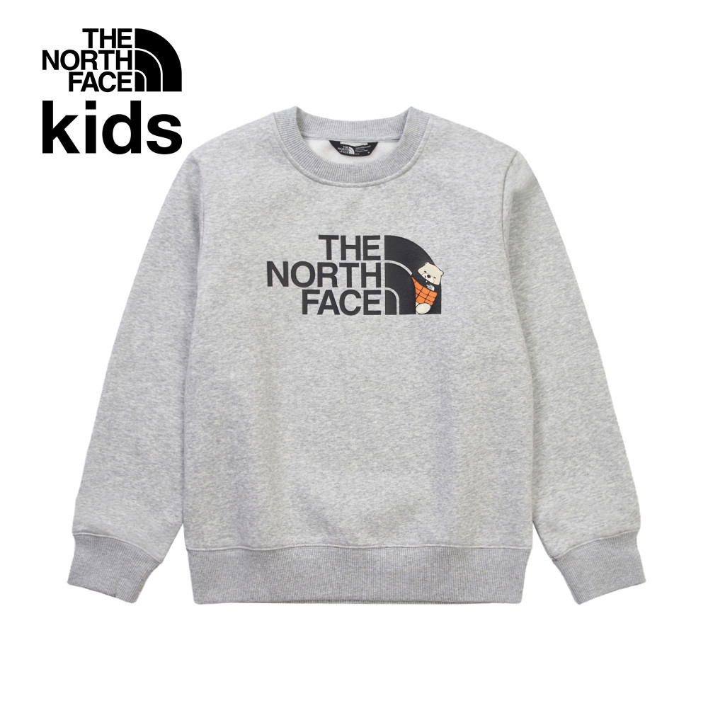 The North Face北面兒童灰色大尺寸印花長袖大學T｜8F15DYX