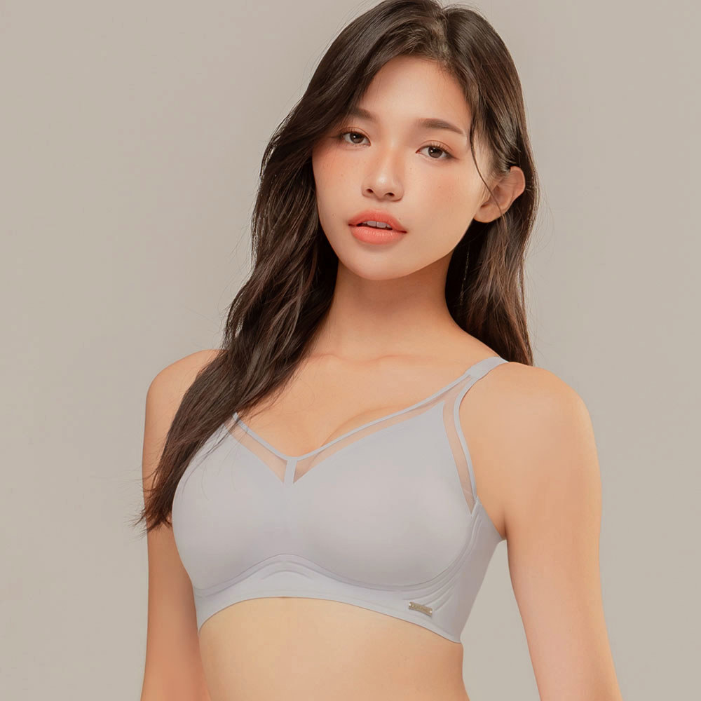 【Lightness W】無鋼圈V型網紗無壓內衣 M-XXL 藍/膚/黑/綠 A10098