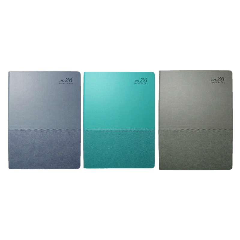 DATAMATE 2026年 大地風格 皮製精裝本 16K DM-16145-藍灰色/湖水綠/雲灰色