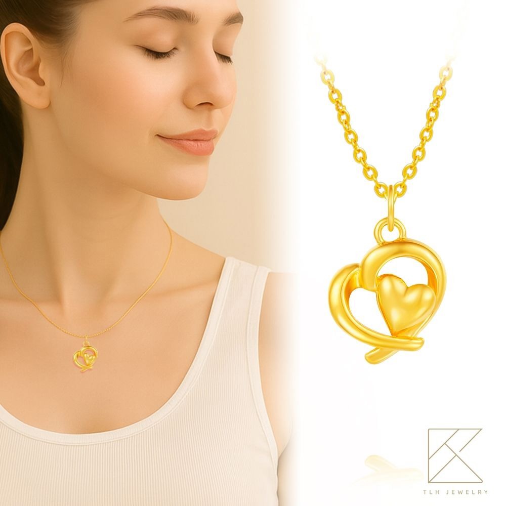 【TLH】黃金墜項鍊 純金999 金戀雙心 約重0.13錢±0.01-廠商直送