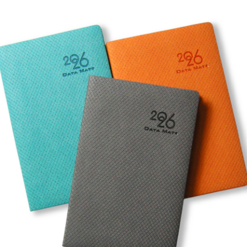 DATAMATE 2026年 小巧格紋 皮製精裝本 90K DM-90145-灰色/桔色/湖水藍