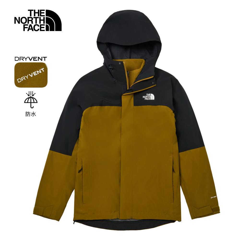 The North Face北面男款綠色DRYVENT防水抓絨內裡三合一外套｜89ZP5HO