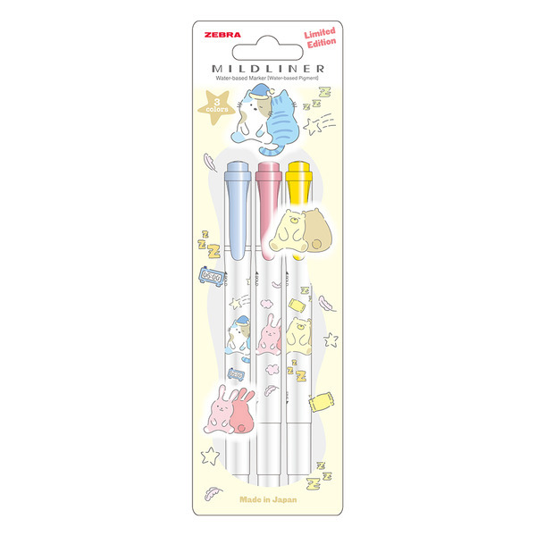 斑馬ZEBRA 懶懶動物系列 WKT7-SA 雙頭螢光筆(3入組)