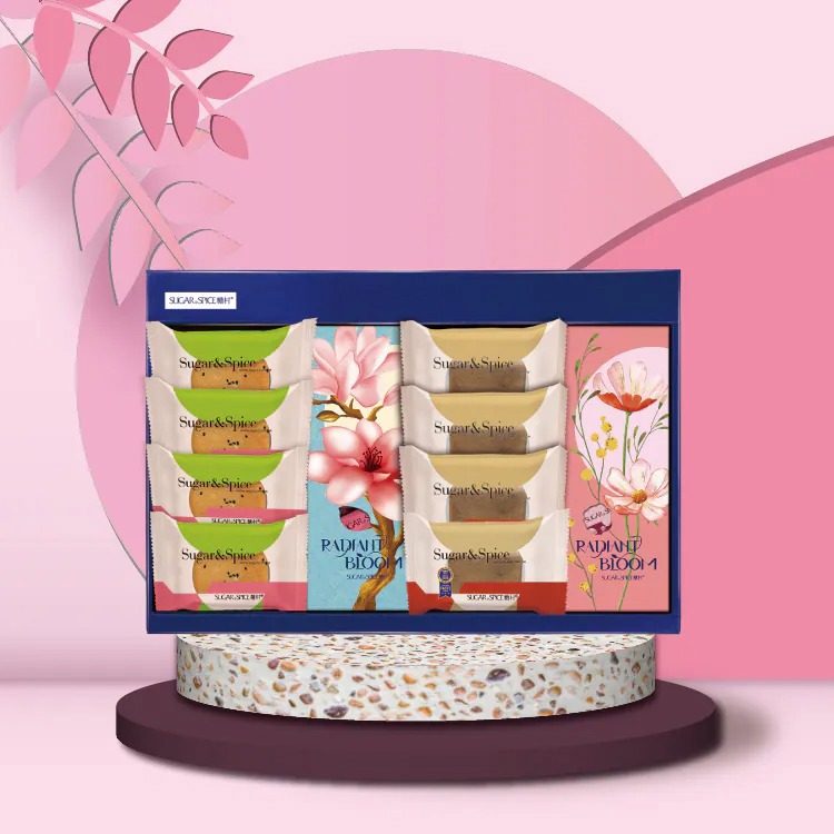 【糖村】翠韻花耀 RBB015(原味薄捲餅4入+法式牛軋糖10入+錫蘭紅茶薄捲餅4入+蔓越莓多多牛軋糖10入)