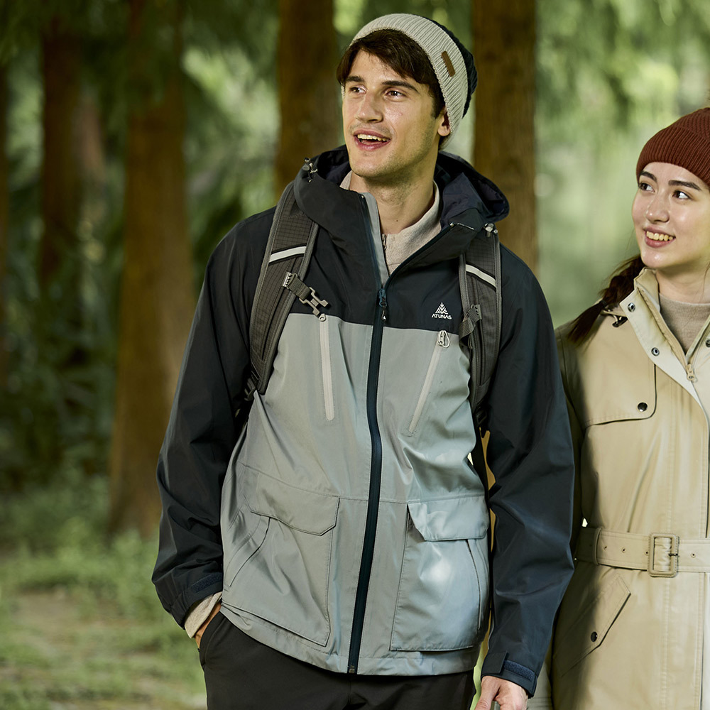 男款GORE-TEX+保暖羽絨二件式外套(A1GT2510M藍黑/岩石灰/防水/防風/透氣/登山旅遊/禦寒/樂遊戶外)