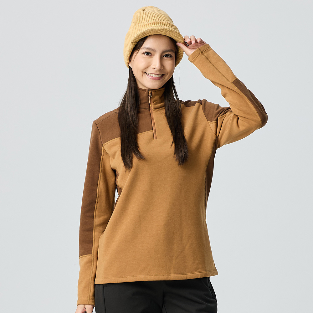 女款POLARTEC THERMAL Pro 保暖拉鍊衫/透氣保暖(A1PS2524W琥珀棕/中層衣/刷毛保暖/專業登山)