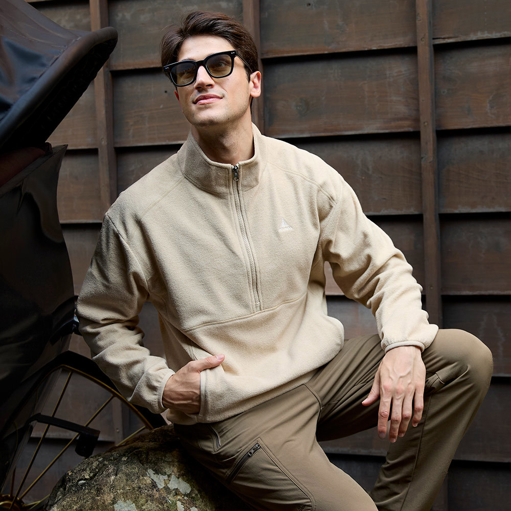 男款SOLAR-FLEECE保暖拉鍊衫/刷毛保暖衫(A1PS2558M卡其/刷毛保暖/都會休閒/溫暖大地色系)