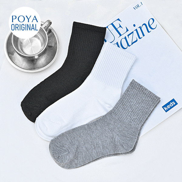 POYA COZY 寬坑條3/4襪3入-多款任選